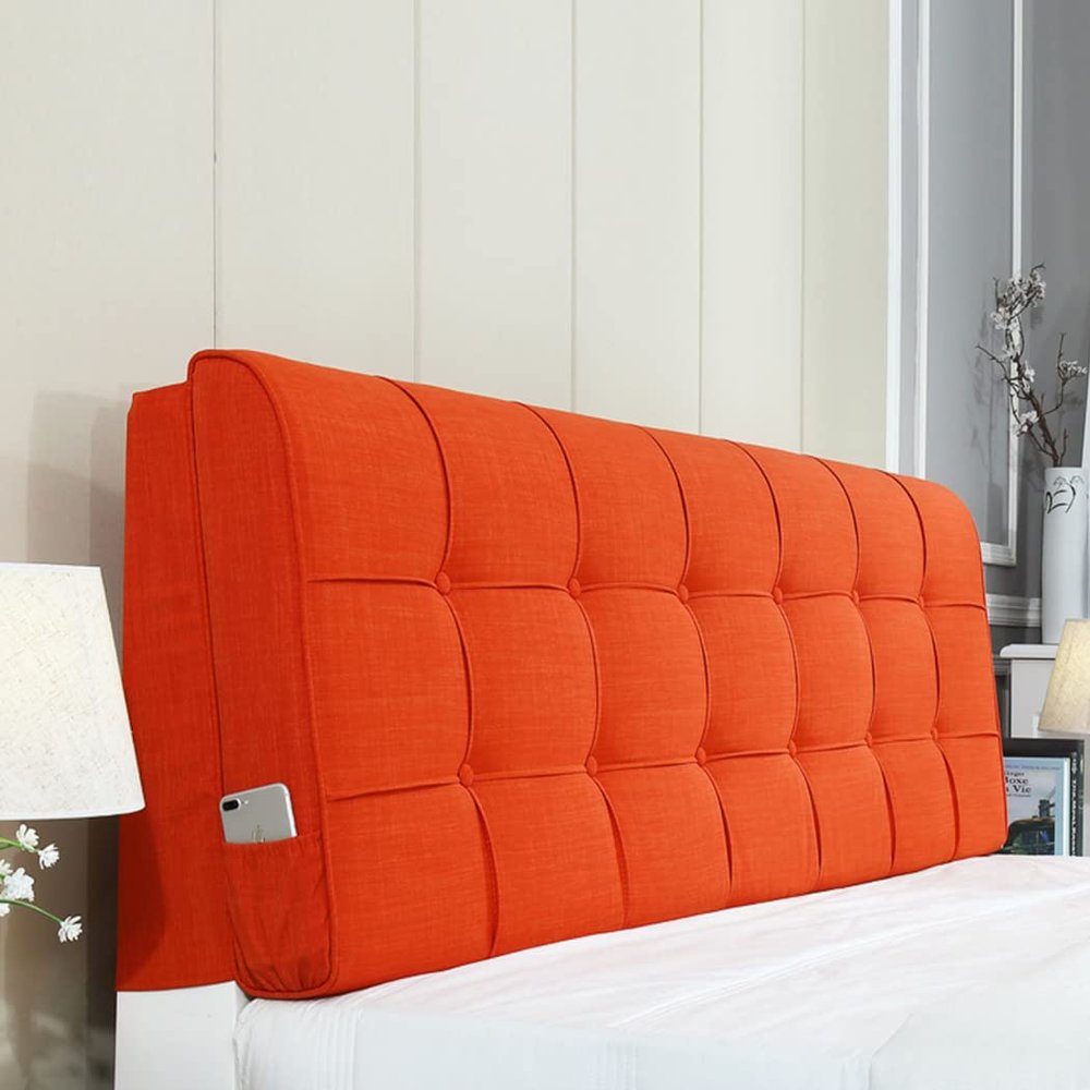 ZZYK Headboard Upholstered King Bed Back BedHead Cushion Large Backrest Solid Color Button Soft Case Home Bedroom Waist Pad Bed Soft Pillow Bed Cushion,Orange,47.2"/120cm(Full)
