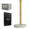 Paper Towel Holder Countertop, Standing Paper Towel Roll Holder for Kitchen Bathroom, with Weighted Marble Base for One-Handed Operation (Gold), Gold Paper Towel Holder, Marble view 1