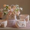 Mokylor 2 pcs Wicker Rattan Flower Basket with Pearl Hand, Wedding Flower Girl Baskets with Lace and Bow not Hand Woven Basket for Wedding Home Garden Decor view 2