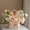 Mokylor 2 pcs Wicker Rattan Flower Basket with Pearl Hand, Wedding Flower Girl Baskets with Lace and Bow not Hand Woven Basket for Wedding Home Garden Decor view 3