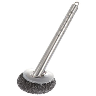 Cabilock 1pc Sturdy Stainless Steel Pot Brush Long Handle for Dishwashing and Kitchen Cleaning Steel Wire Ball Scrubber for Pans and Woks