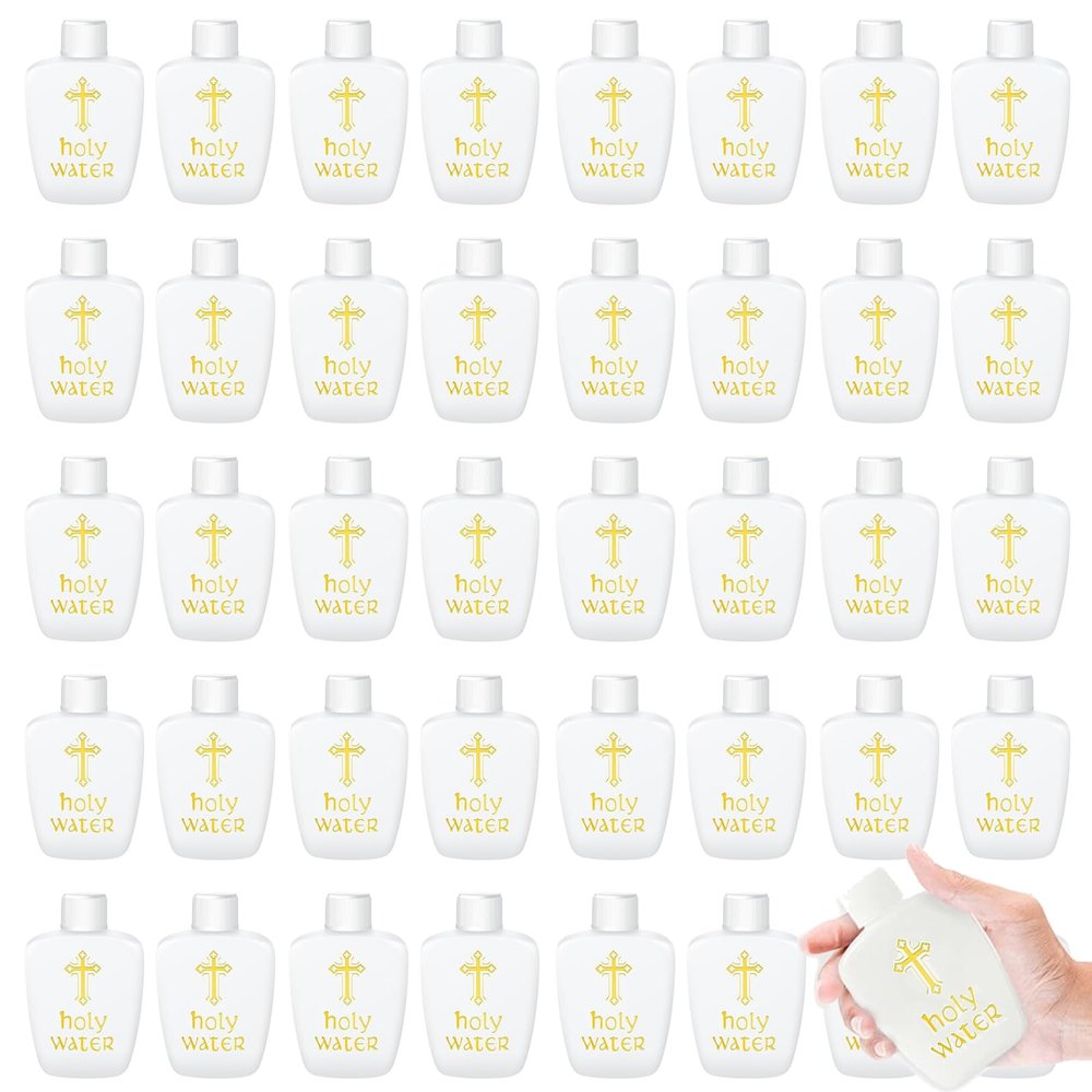 JIDAFANG-US 40Pack Holy Water Container Holy Water Empty Containers with Gold Cross 60ml Holy Water Plastic Bottle for Compact and Portable Catholic Holy Water Bottle