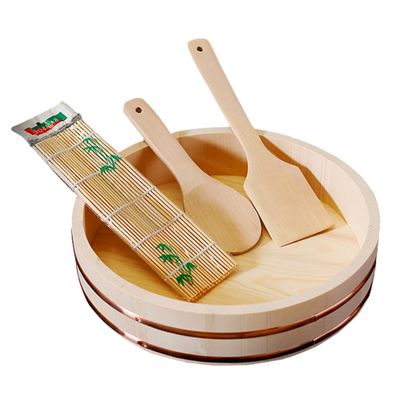 11 Sizes Hangiri Sushi Rice Mixing Bowl Tub with Copper Bands, Japanese Sushi Oke Rice Barrel, for Knead The Dough and Place Cooked Dishes and Mixed Sushi Rice (White Pine Wood) / 39x10cm