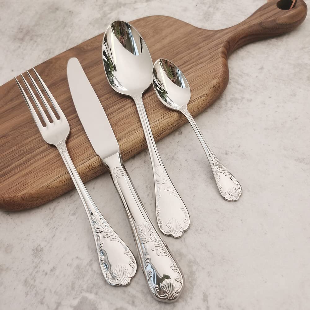 48-piece Silverware Set for 12, Retro Royal Palace Style Stainless Steel Flatware Cutlery Serving Utensils, Eating Tableware for Home Kitchen Hotel Restaurant, Mirror Polished