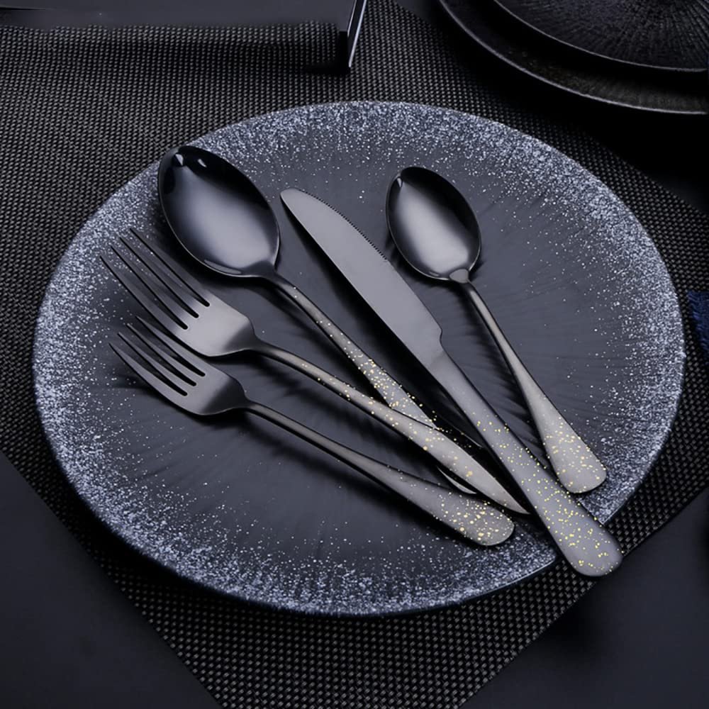 Black Silverware Set for 6, Stainless Steel Flatware Set 30-Piece Tableware Cutlery Set, Modern Design Tableware Utensils Set for Home Kitchen Hotel Restaurant - Starry Matte