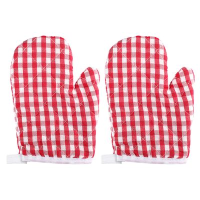 2Pcs Oven Mitts for Play Kitchen, Anti- Scald Gloves Microwave Oven Gloves Kitchen Mitts for Safe Baking Cooking (Red Checkered)
