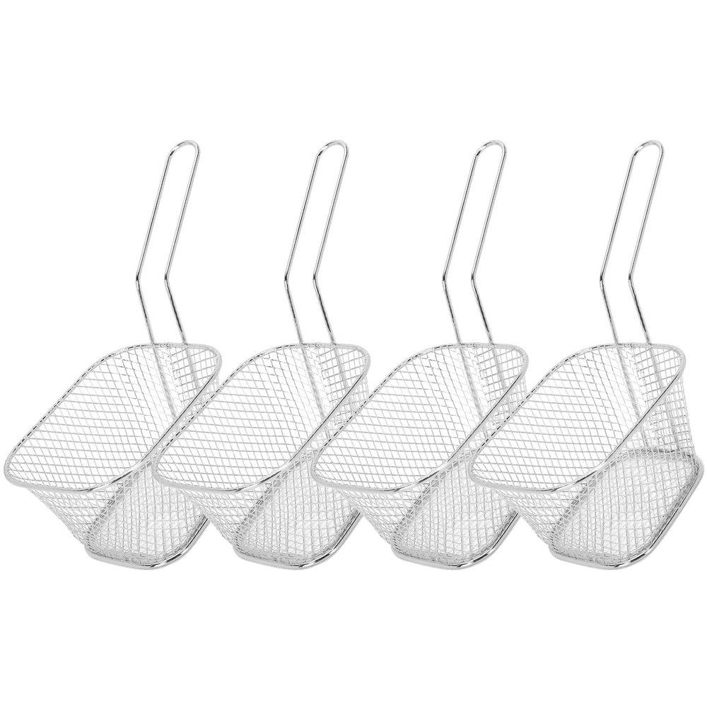 4Pcs Mini Square Fry Baskets, Stainless Steel Fry Basket with Handle Steel French Fry Chip Basket French Fries Desk Food Presentation Mesh Basket Kitchen Cooking Tool