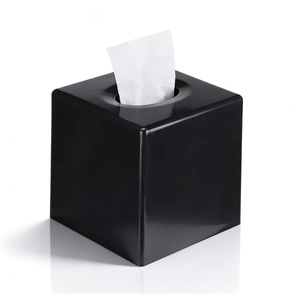 Cyrank Square Tissues Box Holder, Black Car Tissue Box Holder Multifunctional Square Tissue Storage Box for Living Room Bathroom Car Kitchen Use