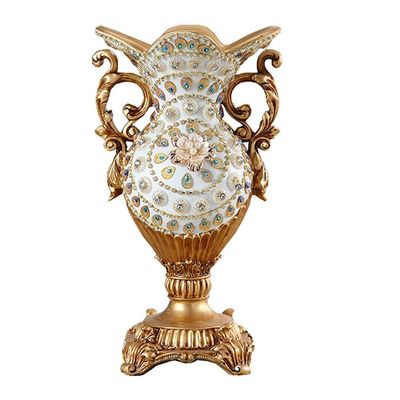 Elegant Large Flower Vases Table Centerpiece for Kitchen Dining Living Room Home Decor, European RetroTall Big Resin Flowers Chinese Vases for Bedroom Decorations, White 5.35in 8.66in