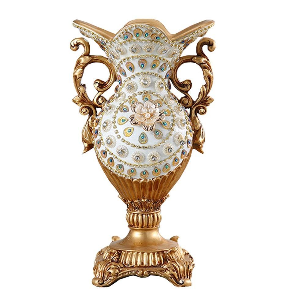 Elegant Large Flower Vases Table Centerpiece for Kitchen Dining Living Room Home Decor, European RetroTall Big Resin Flowers Chinese Vases for Bedroom Decorations, White 5.35in 8.66in