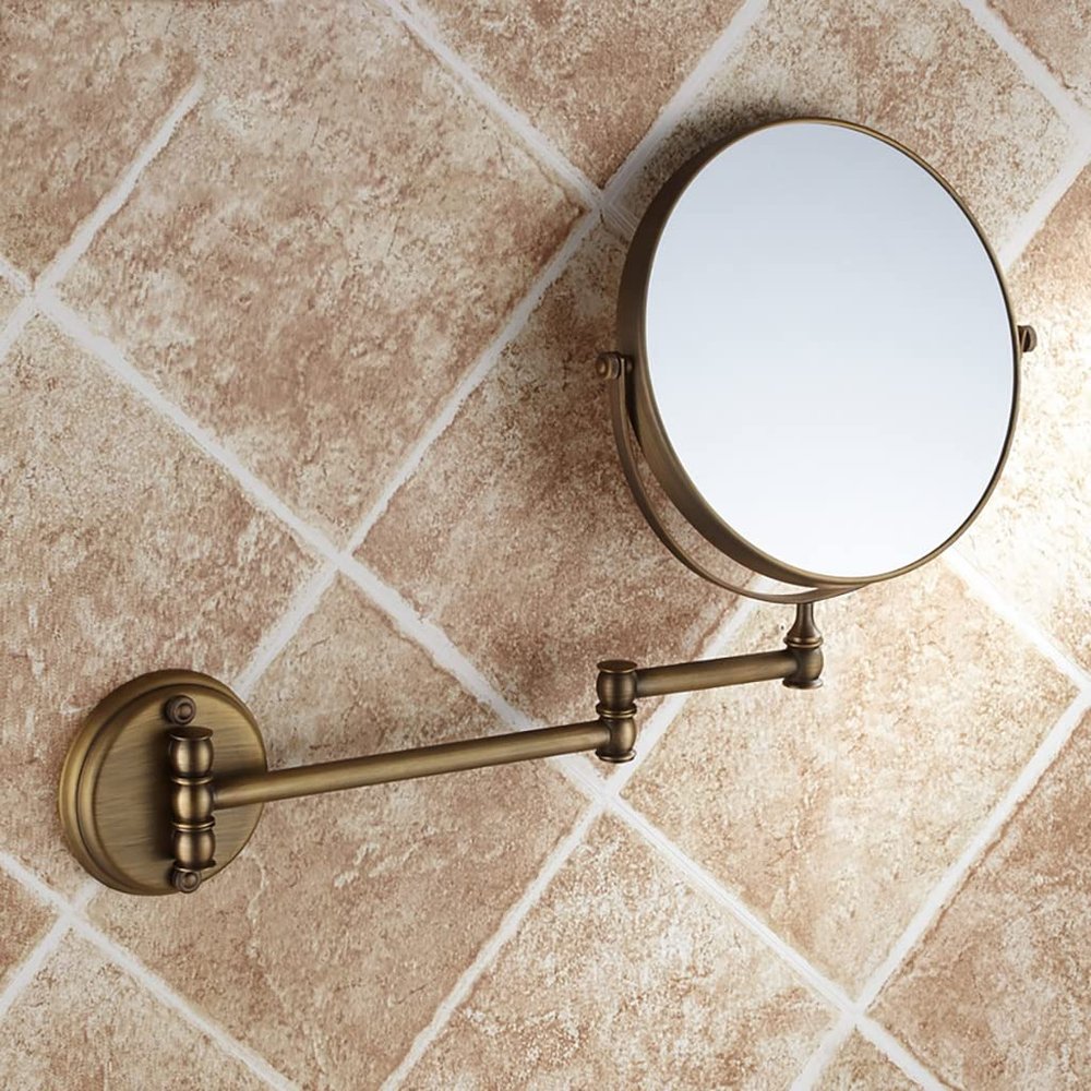 166 Wall Mounted Antique Full Copper Vanity Mirror, 8 Inch Double Sided 360Degree Swivel Extendable Bathroom Mirror,Telescopic Folding Bathroom Toilet Bedroom Makeup Mirror