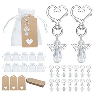 Sundecor Angel Keychain Favors Set, 30 Sets Angel Key Chains with Organza Bags and DIY Blank Kraft Tags Guest Return Favors Souvenir Gift for Birthday, Bridal Shower, Wedding Charm, Party Favors