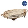 Handmade Fancy Serving Tray, Decorative Perfume Trays with Handles, Metal Vanity Tray for Dresser and Bathroom, Oval Mirror Gold Tray (Medium, Gold) view 3