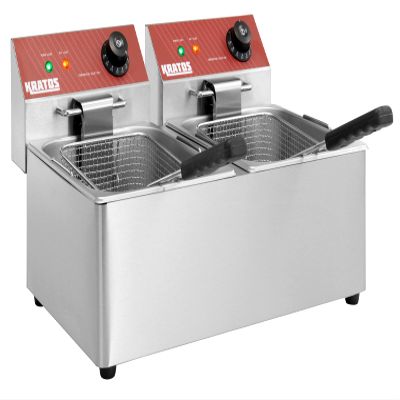 Kratos Commercial Electric Countertop Deep Fryer, 20 lb. Dual Tank Fryer with Baskets, Stainless Steel Fryer for Restaurants and Concession Stands