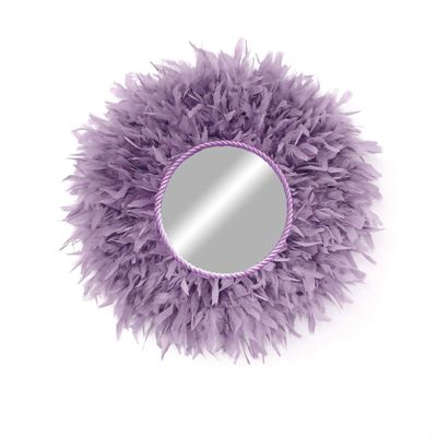 Feather mirror. Boho style wall decoration, mauve - JUJU MIRROR