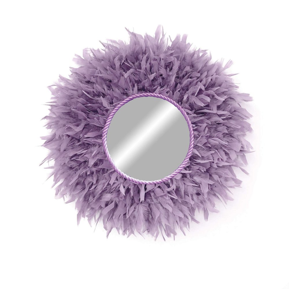 Feather mirror. Boho style wall decoration, mauve - JUJU MIRROR