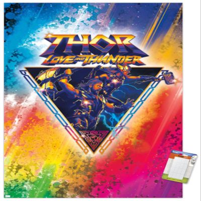 Trends International Marvel Thor: Love and Thunder - Rainbow Splatter Wall Poster, 22.4L x 14.7W, Premium Poster & Mount Bundle