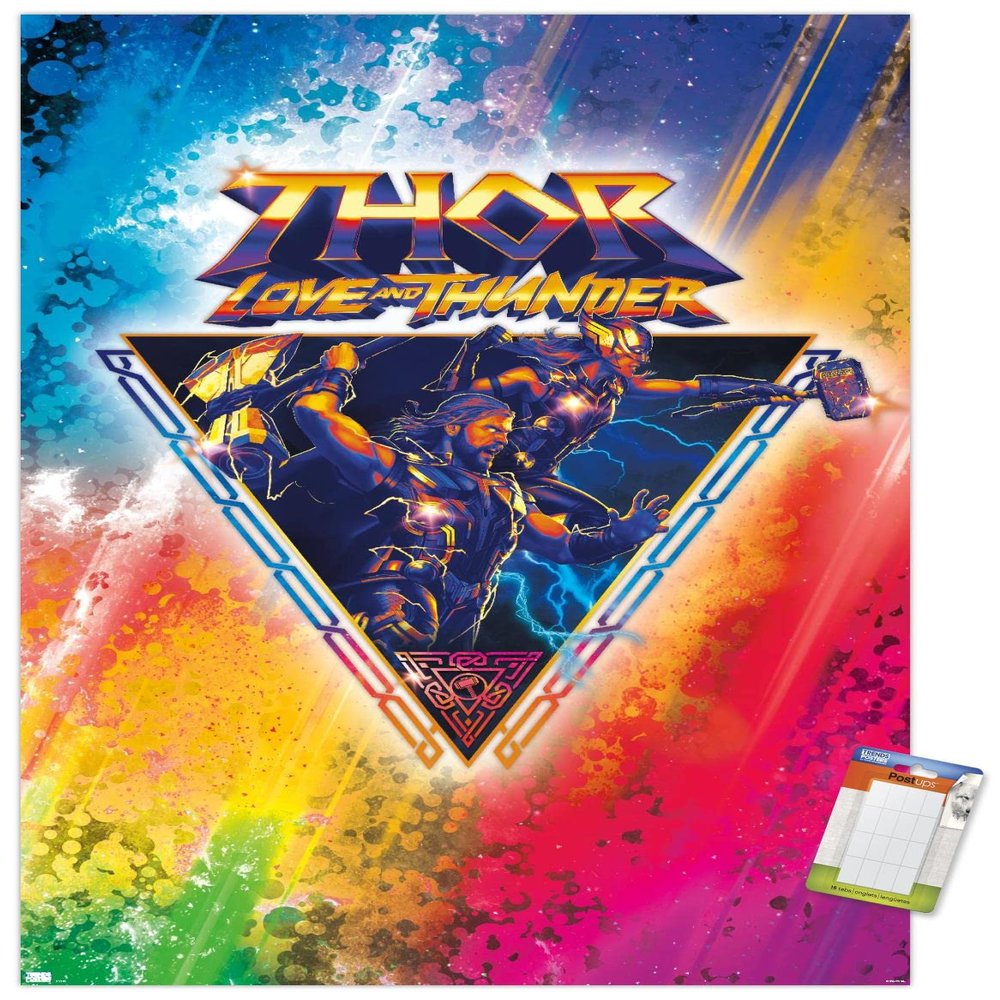 Trends International Marvel Thor: Love and Thunder - Rainbow Splatter Wall Poster, 22.4L x 14.7W, Premium Poster & Mount Bundle