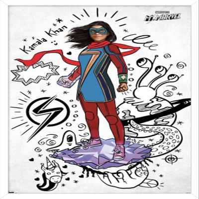 Trends International Marvel Ms. Marvel - Doodles Wall Poster, 34L x 22.4W, White Framed Version