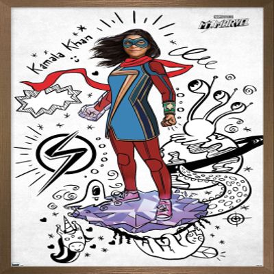 Trends International Marvel Ms. Marvel - Doodles Wall Poster, 34L x 22.4W, Bronze Framed Version
