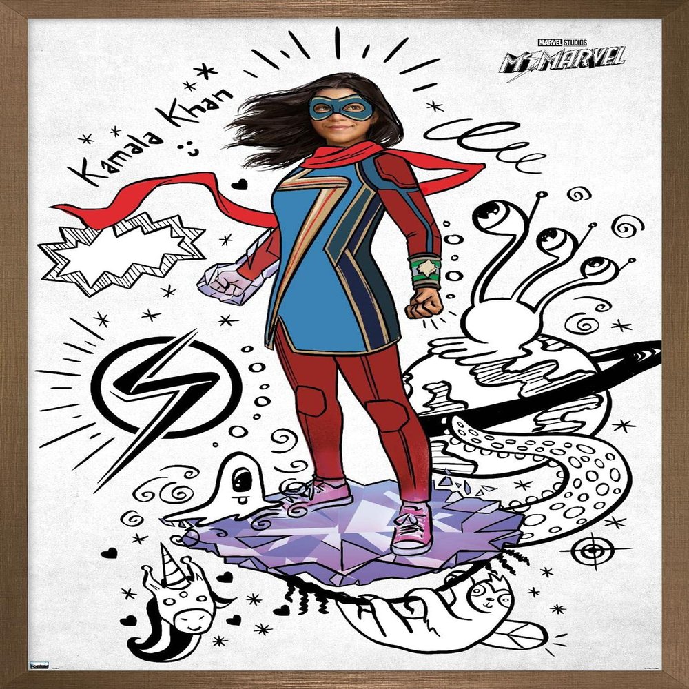 Trends International Marvel Ms. Marvel - Doodles Wall Poster, 34L x 22.4W, Bronze Framed Version