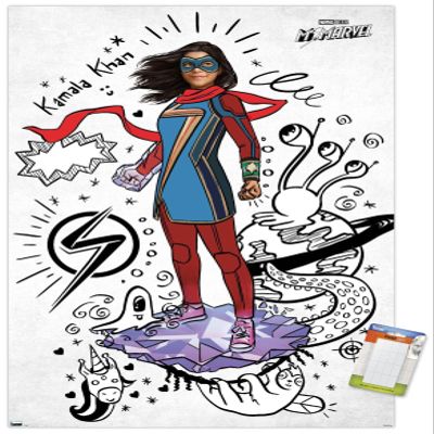 Trends International Marvel Ms. Marvel - Doodles Wall Poster, 22.4L x 14.7W, Premium Poster & Mount Bundle