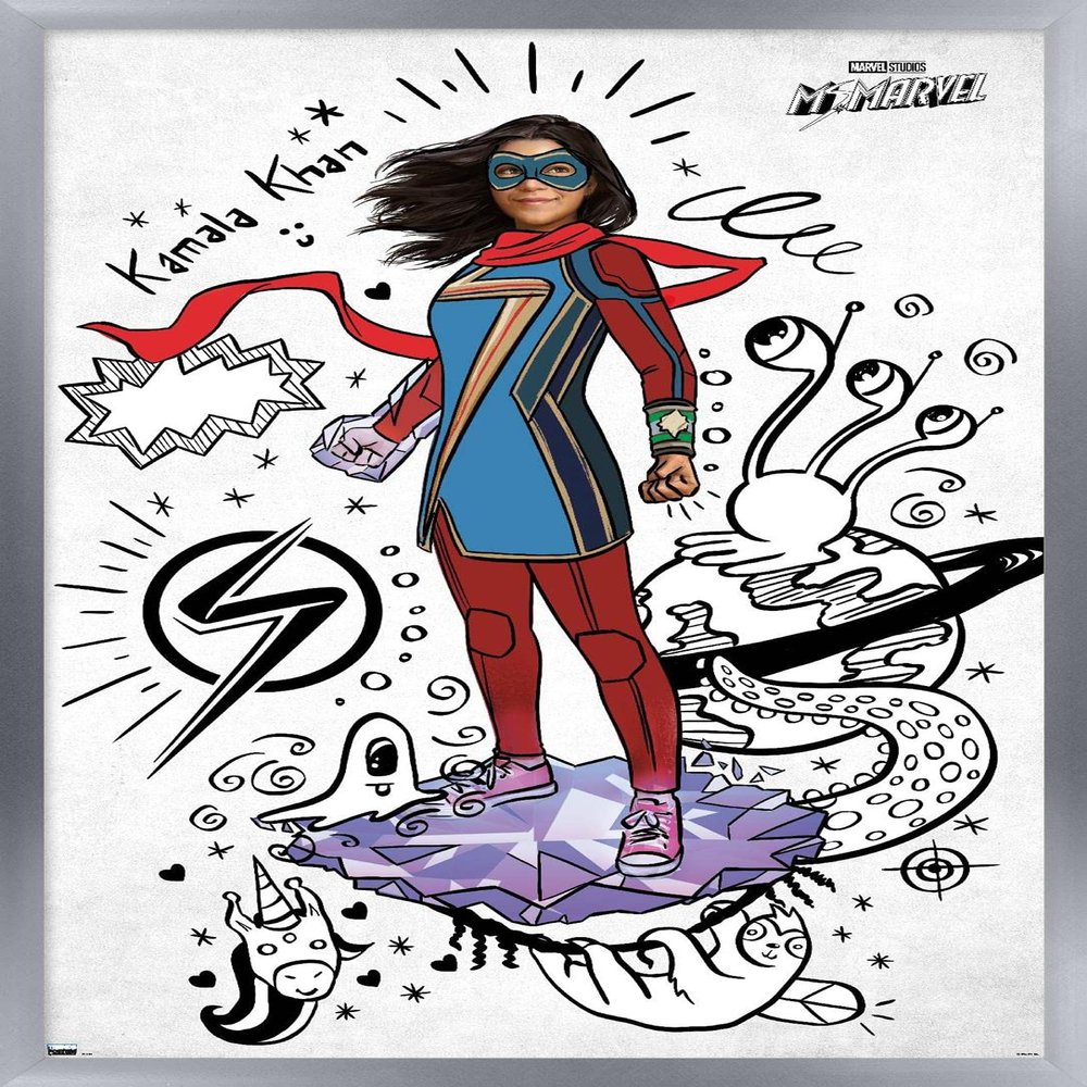 Trends International Marvel Ms. Marvel - Doodles Wall Poster, 34L x 22.4W, Silver Framed Version