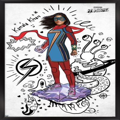Trends International Marvel Ms. Marvel - Doodles Wall Poster, 34L x 22.4W, Black Framed Version
