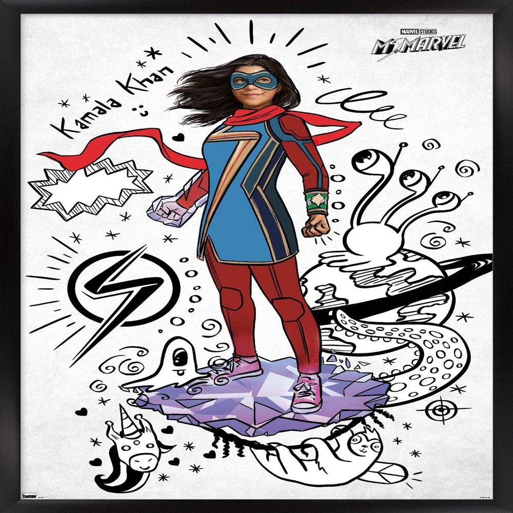 Trends International Marvel Ms. Marvel - Doodles Wall Poster, 34L x 22.4W, Black Framed Version