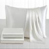 AMAY 4 Pc Sheet Set 500 Thread Count Pure Silk Grand King Size, Fits Mattress Upto 13-15'' Deep Pocket, Yellow Solid view 3