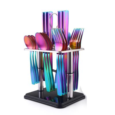 48 pcs Matte Rainbow Stainless Steel Flatware Set, Mirror Polished Tableware Cutlery Set for 6, Knife Fork And Spoon For Home Restaurant, Dishwasher Safe (48pcs, Rainbow)