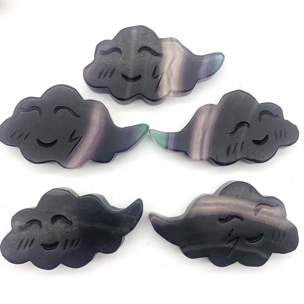 WGPHDW Meditation Home Decor, Natural Fluorite Smile Rainbow Cloud Quartz Carved Stone Hand Carved Polished Gifts Reiki Healing Home Decor Crystals Gifts,Natural Crystal