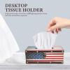Zerodeko Office Decor American Flag Tissue Box Cover Wooden Patriotic Napkin Holder Paper Dispenser Tissue Box Holder Container for Home Bedroom Home Decor view 3