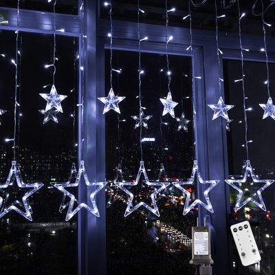 Blingstar Star Curtain Lights - 138 LED 12 Star Lights, 8.2ft Extendable, 8 Modes, Remote, Cool White