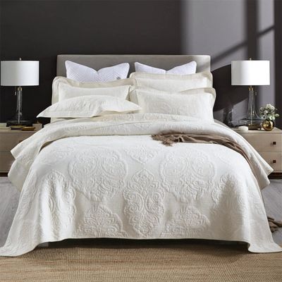 ABREEZE King Size Cream Quilt Cotton Vintage Floral 3-Piece Paisley Quilt Set Floral Comforter Bedspread Set Quilted Coverlet Cotton Beige Comforter King Size