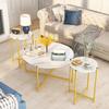 Lamerge Coffee Table Set of 3,Modern Faux Marble Top with Golden Frame,1 Coffee Table & 2 Accent Table, Living Room Table Set, for Apartment,Office and So on,White & Gold (LCTR-W) view 1