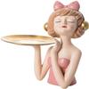 Girl Storage Tray Ornament Girl Figurine Girl Sculpture Storage Containers Tray for Living Room Table Home Decoration - Pink view 1