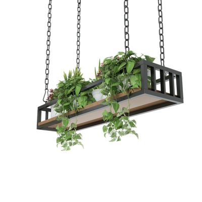 SOBS Industrial Style Black Iron Hanger Wood Shelf Flower Stand Plant Shelves Wall Hanging Decorative Rectangle Frame Ceiling Flower Pot Storage Rack Bar Hanging Basket, 7 Sizes (Size : 120x25x15cm)