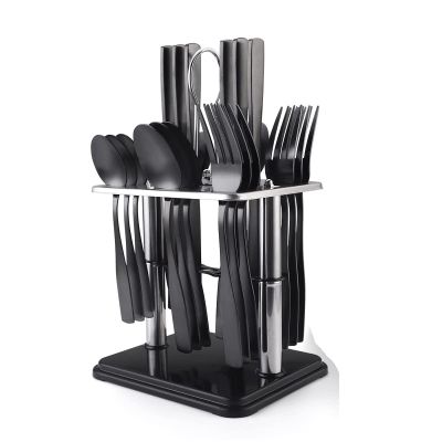 72 pcs Matte Black Stainless Steel Flatware Set, Mirror Polished Tableware Cutlery Set for 18, Knife Fork And Spoon For Home Restaurant, Dishwasher Safe (72pcs, Black)