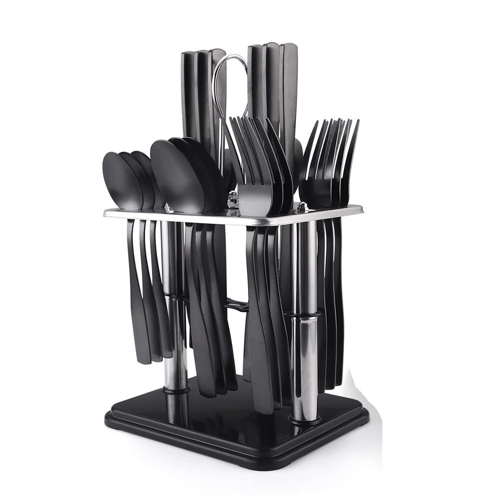 72 pcs Matte Black Stainless Steel Flatware Set, Mirror Polished Tableware Cutlery Set for 18, Knife Fork And Spoon For Home Restaurant, Dishwasher Safe (72pcs, Black)