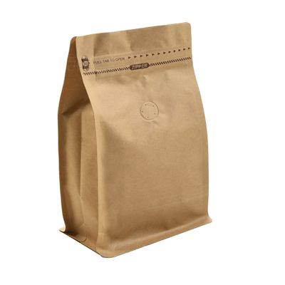 Kraft Paper Stand Up Coffee Bag/Flat Bottom Pouch with Air Release Valve and Reusable Side Zipper(50pcs, lb/8oz)