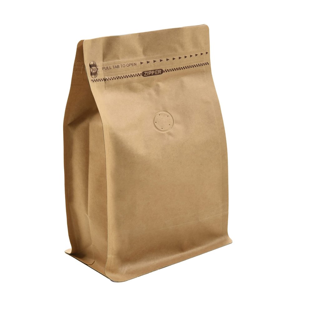 Kraft Paper Stand Up Coffee Bag/Flat Bottom Pouch with Air Release Valve and Reusable Side Zipper(50pcs, lb/8oz)