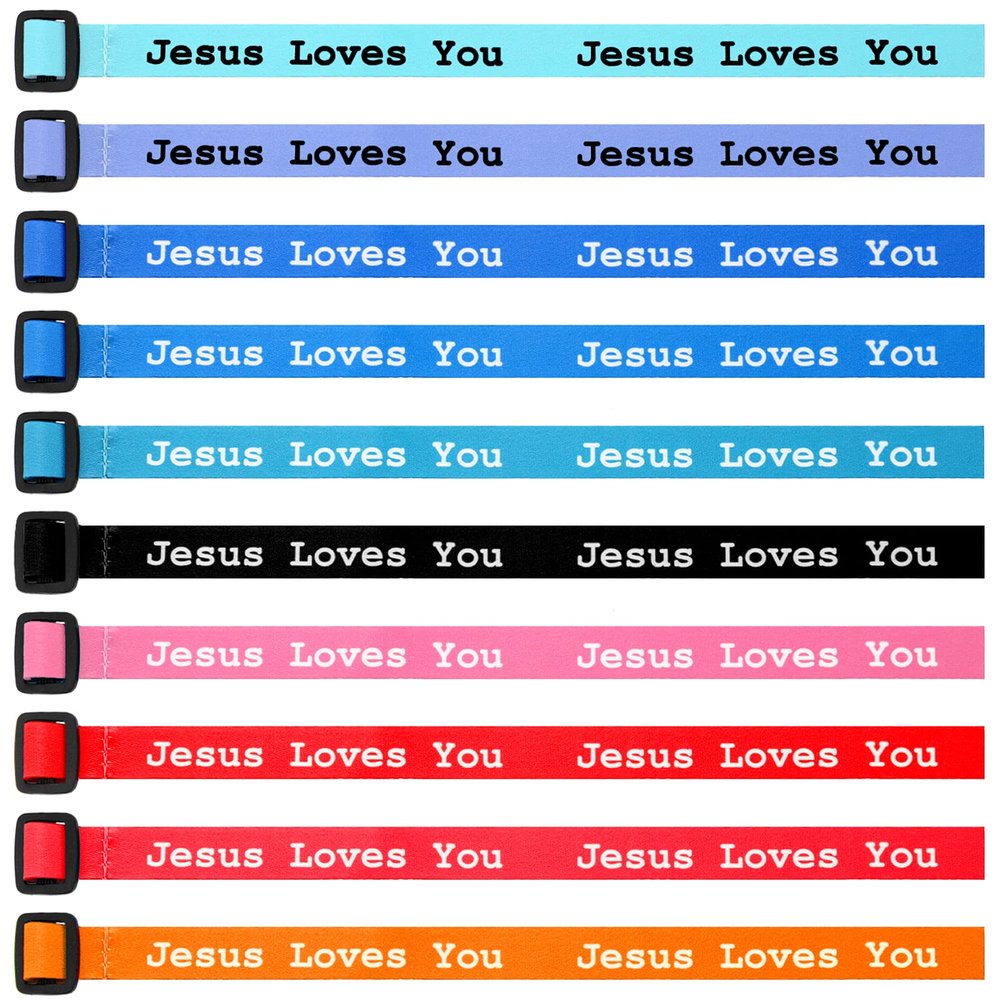 Bonuci 50 Pcs Jesus Loves You Bracelets Adjustable Christian Jesus Wristbands Bulk Colorful Webbing Inspirational Bracelet for Adults Novelty Religious Party Favors, 10 Styles