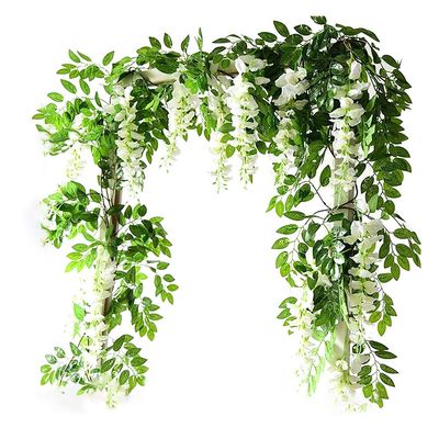 Eioflia Artificial Flowers Vine,Fake Wisteria Hanging Vine Flower Vine Garlands,1.8m Artificial Garden Screening Fence Hedge Screen Expanding Leaf Trellis -Artificial Hedges Panels Roll-White