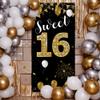 Sweet 16 Birthday Backdrop Door Banner, 16th Birthday Decorations for Girls Boys Black Gold, Sweet Sixteen Photo Booth Props, 16 Party Sign for Outdoor Indoor Supplies, Vicycaty view 4
