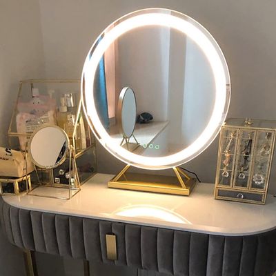 LED Round Mirror,Circle Mirror Gold,lighted Vanity Mirror,boho Mirror,Vanity Mirror Entryway Mirror,wall Mirrors For Living Room,mirror With Lights For Makeup ( Color : C-White , Battery *1 : 50CM )