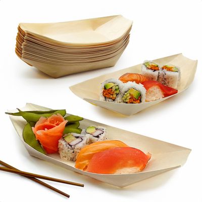 100 Pk Extra Large 10" Biodegradable Sushi Boats. 100% Disposable Appetizer Plates. Compostable Natural Wood Food Trays. Sturdy Poplar Serving Dish. Eco-Friendly Bamboo Sushi and Sashimi Party Kit.