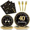 96 Pcs 40th Birthday Plates and Napkins Party Supplies Black Gold Happy Forty Theme Tableware Set 40th Birthday Decorations Favors for Men and Women Serves 24 view 1