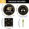 96 Pcs 40th Birthday Plates and Napkins Party Supplies Black Gold Happy Forty Theme Tableware Set 40th Birthday Decorations Favors for Men and Women Serves 24 view 2