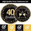 96 Pcs 40th Birthday Plates and Napkins Party Supplies Black Gold Happy Forty Theme Tableware Set 40th Birthday Decorations Favors for Men and Women Serves 24 view 4